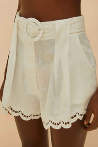Short ceinturé Richelieu en lin - Blanc