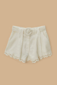 Short ceinturé Richelieu en lin - Blanc