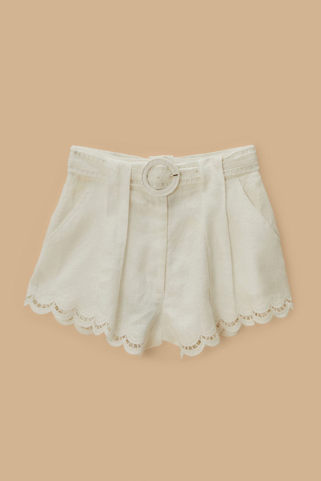 Short ceinturé Richelieu en lin - Blanc