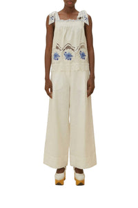 High-waisted linen trousers - White