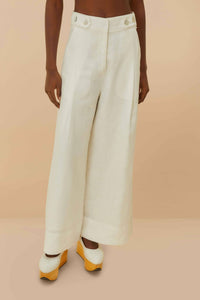 High-waisted linen trousers - White