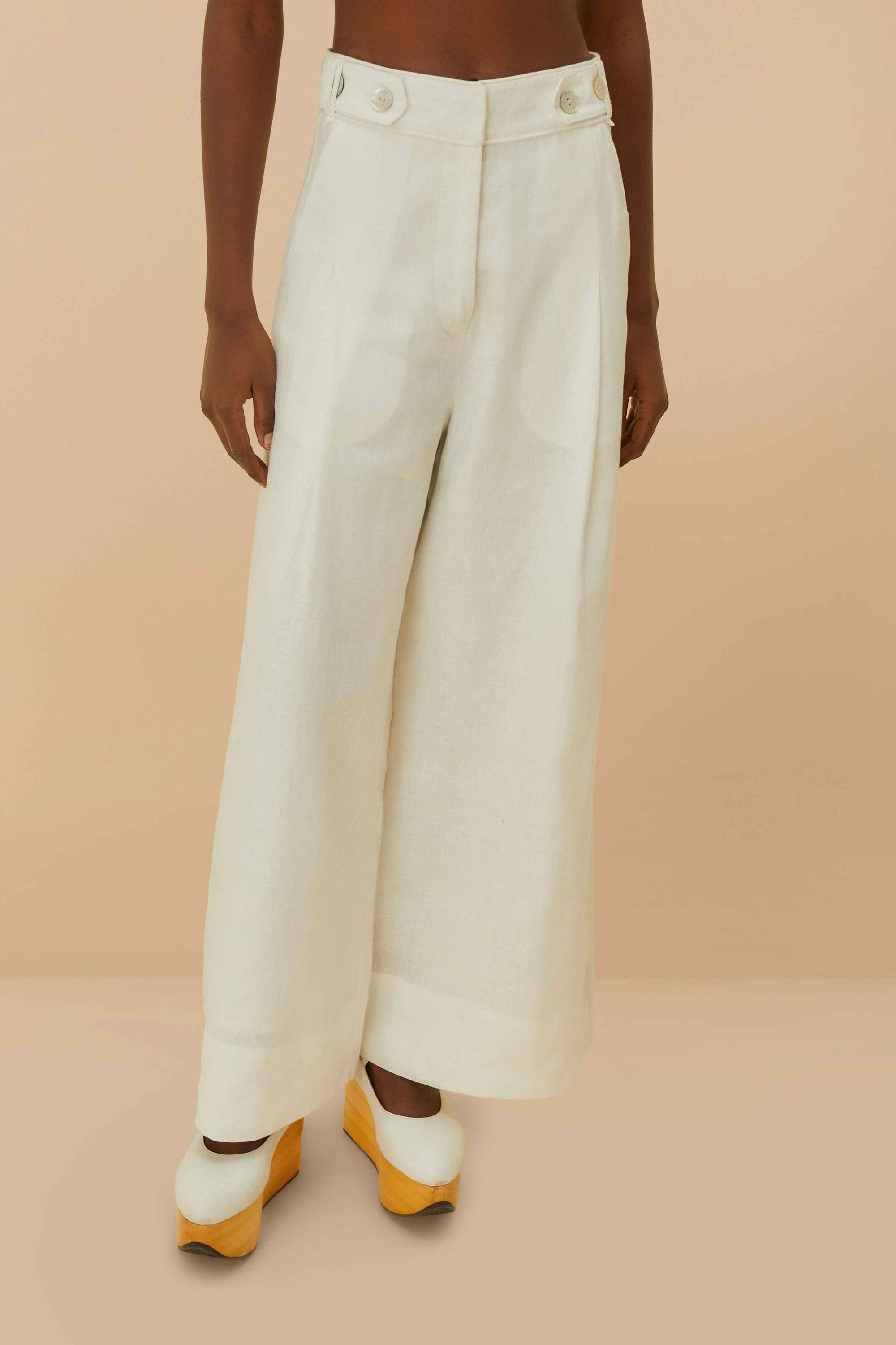 High-waisted linen trousers - White
