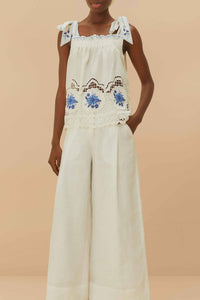 High-waisted linen trousers - White