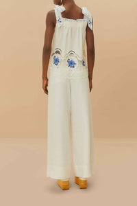 High-waisted linen trousers - White