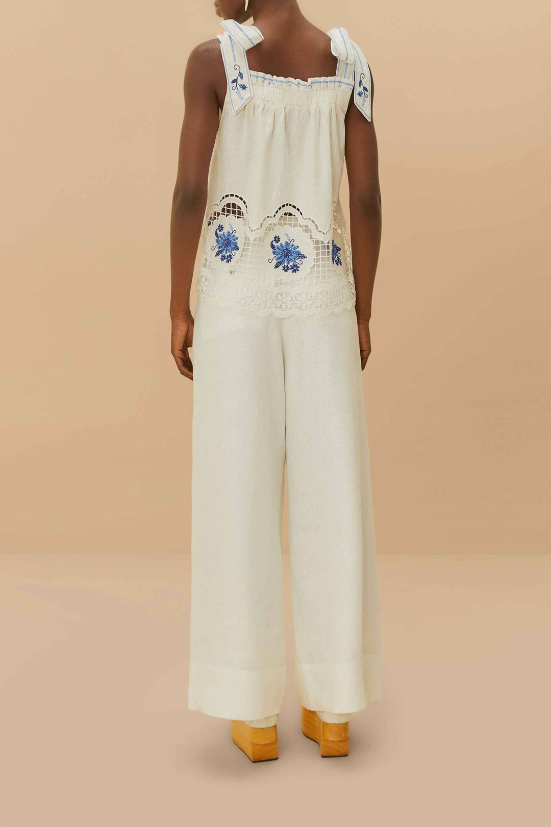 High-waisted linen trousers - White