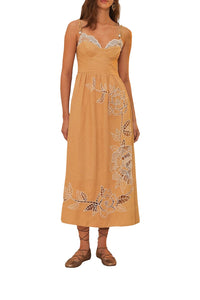 Robe longue à découpes en lin - Beige