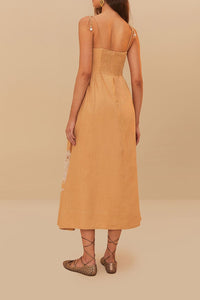 Robe longue à découpes en lin - Beige