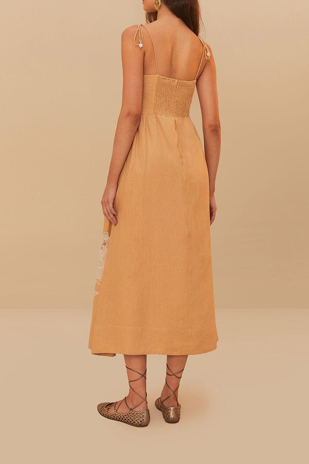 Robe longue à découpes en lin - Beige
