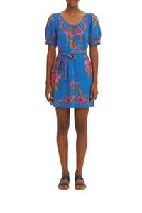Robe courte Summer Fruit en lin - Bleu