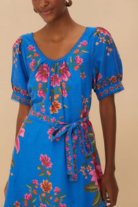 Robe courte Summer Fruit en lin - Bleu