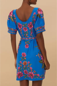 Robe courte Summer Fruit en lin - Bleu