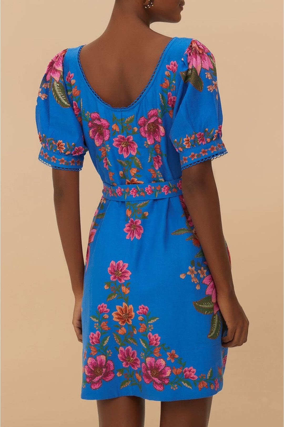 Robe courte Summer Fruit en lin - Bleu