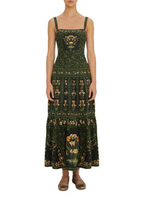 Robe midi Flowers Arch en lin - Noir