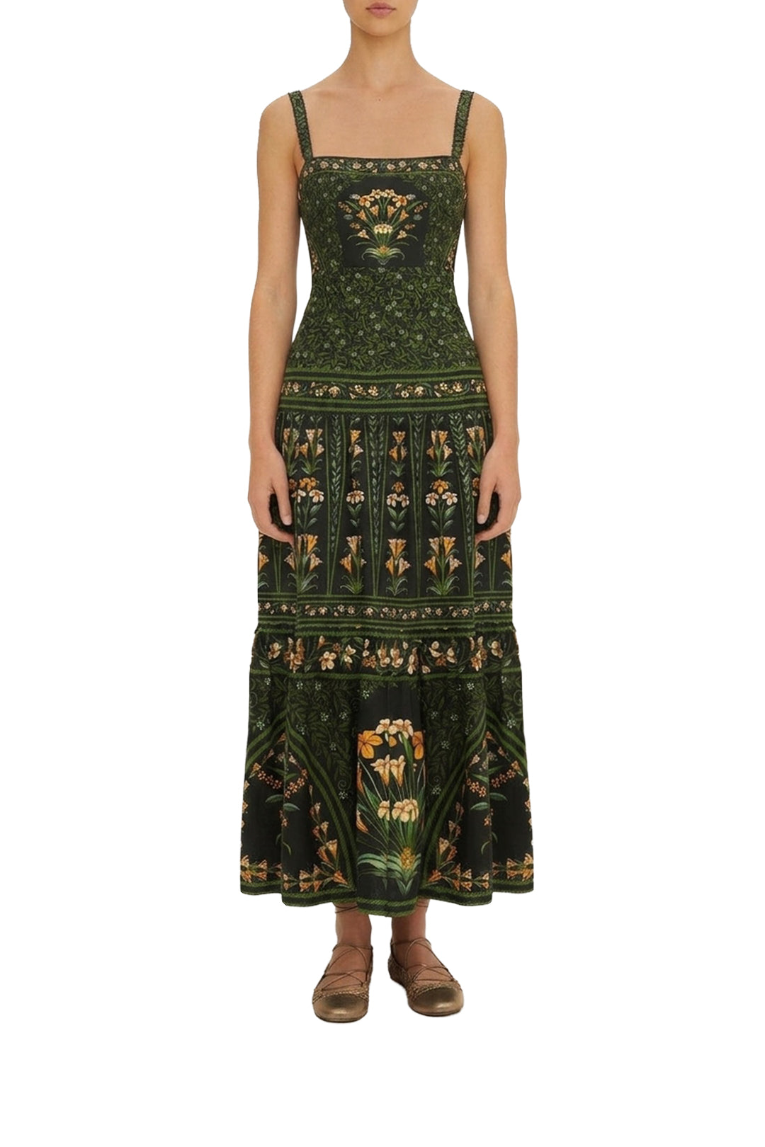 Robe midi Flowers Arch en lin - Noir