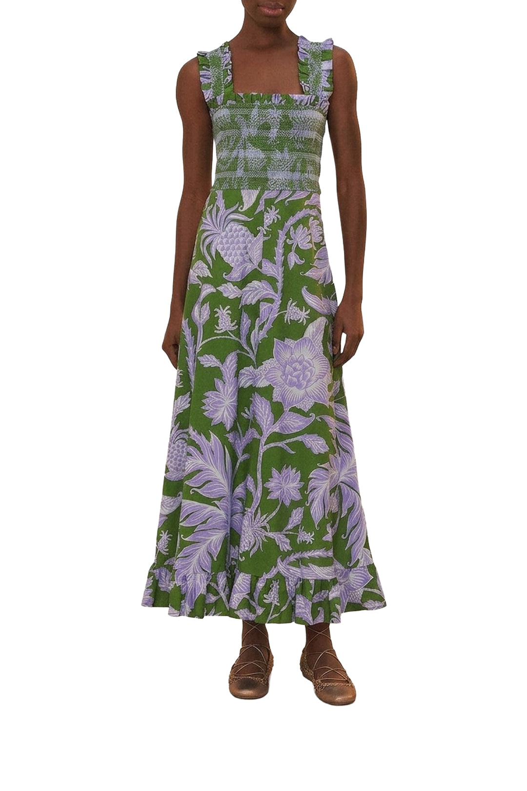 Robe midi Tropical Swing en coton - Vert
