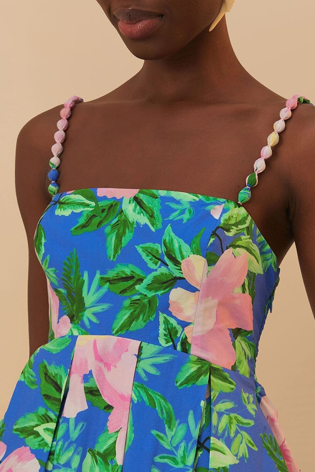 Robe longue Painted Flowers en coton - Bleu