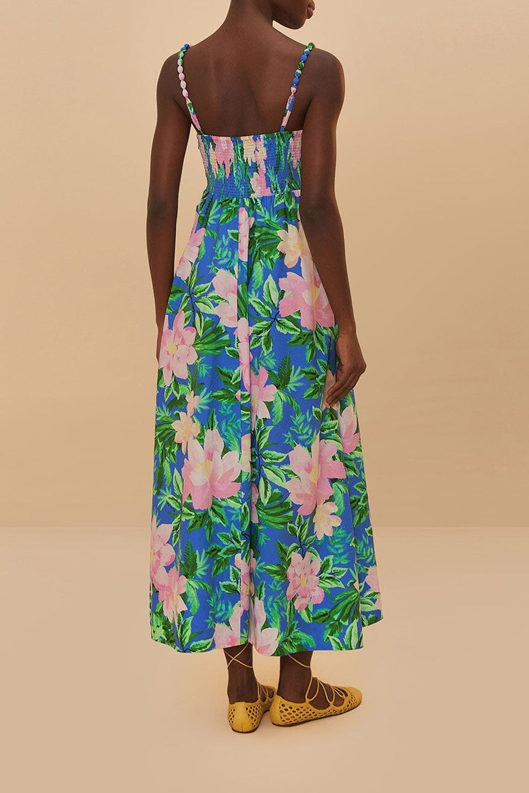 Robe longue Painted Flowers en coton - Bleu