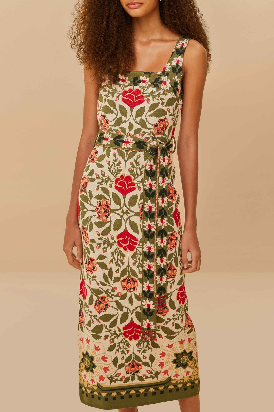 Robe midi Garden Taperstry en maille - Beige