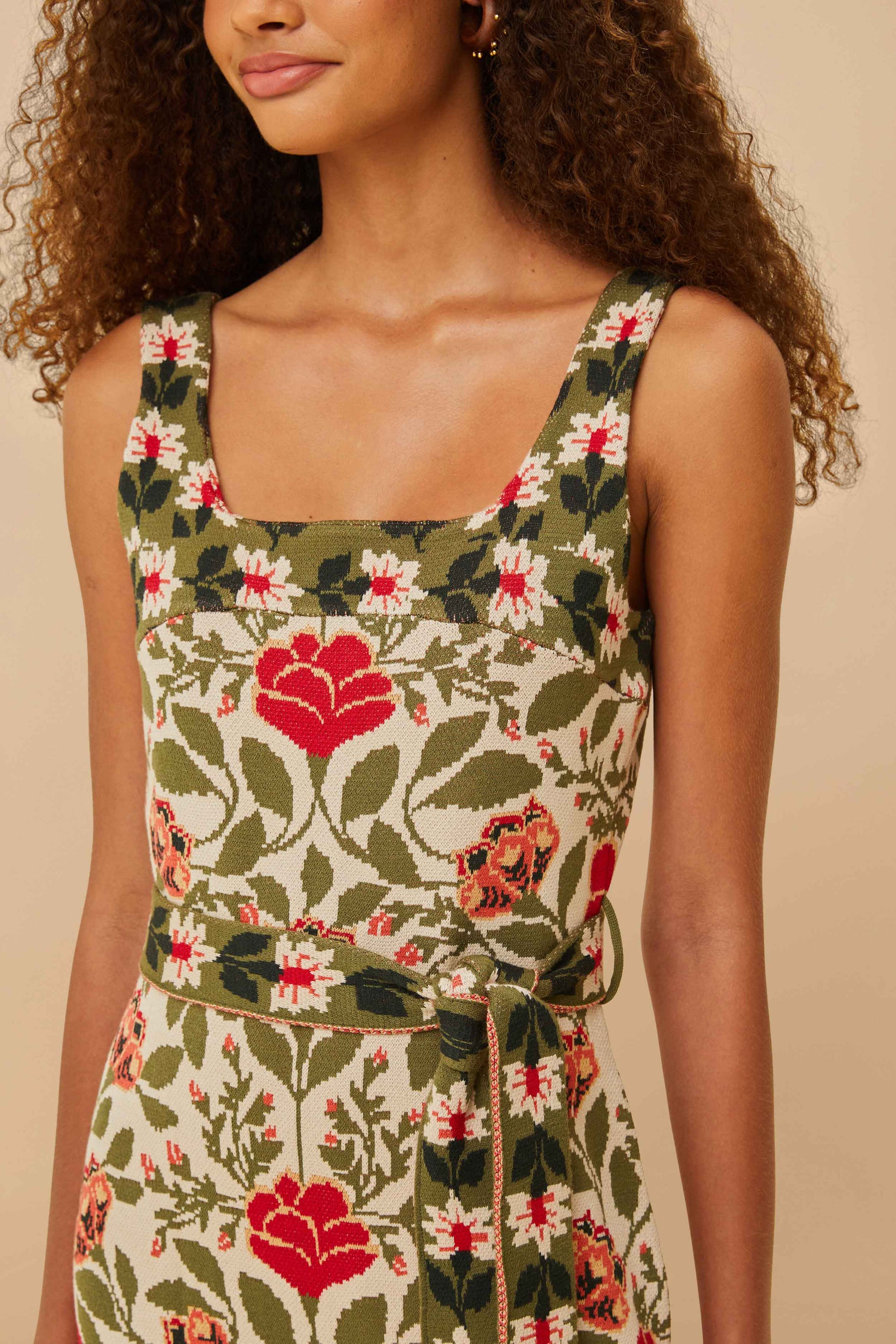 Robe midi Garden Taperstry en maille - Beige