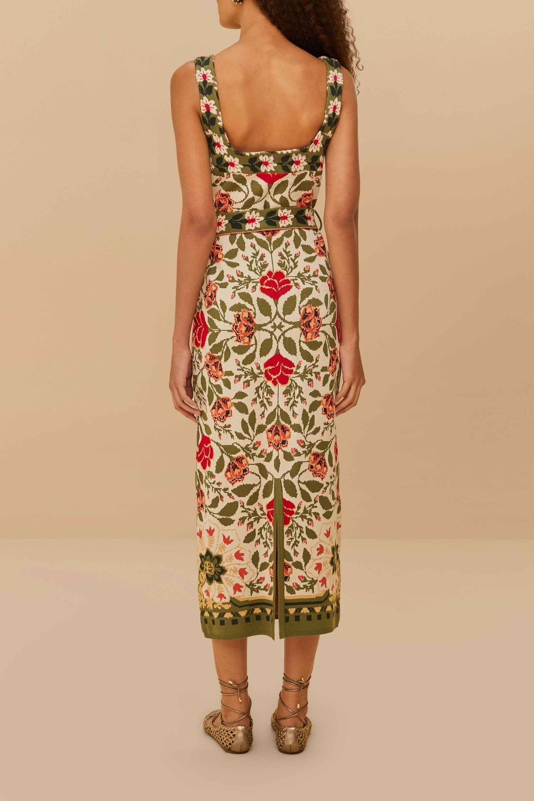 Robe midi Garden Taperstry en maille - Beige