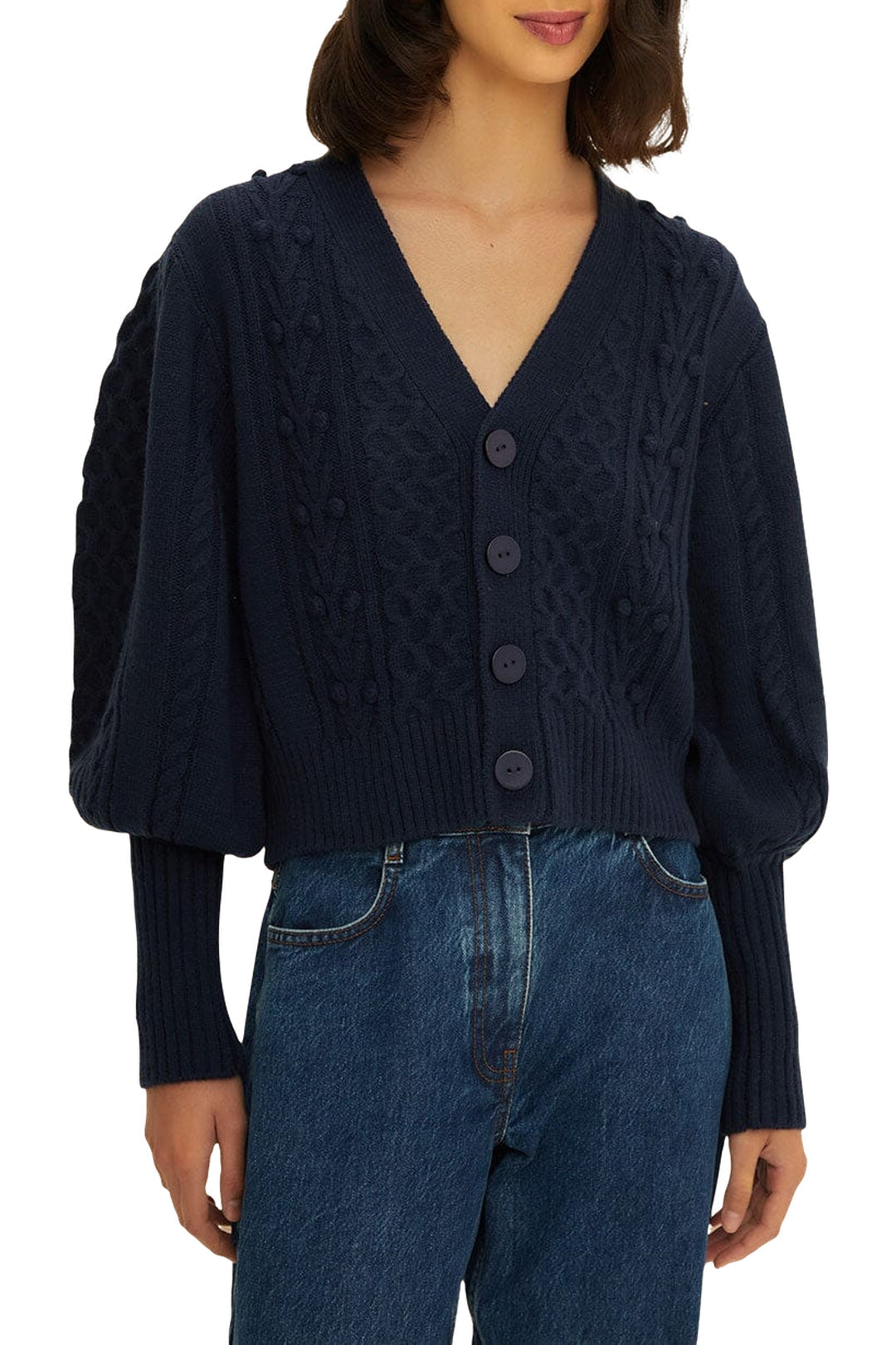 Cardigan Stitch en maille - Bleu
