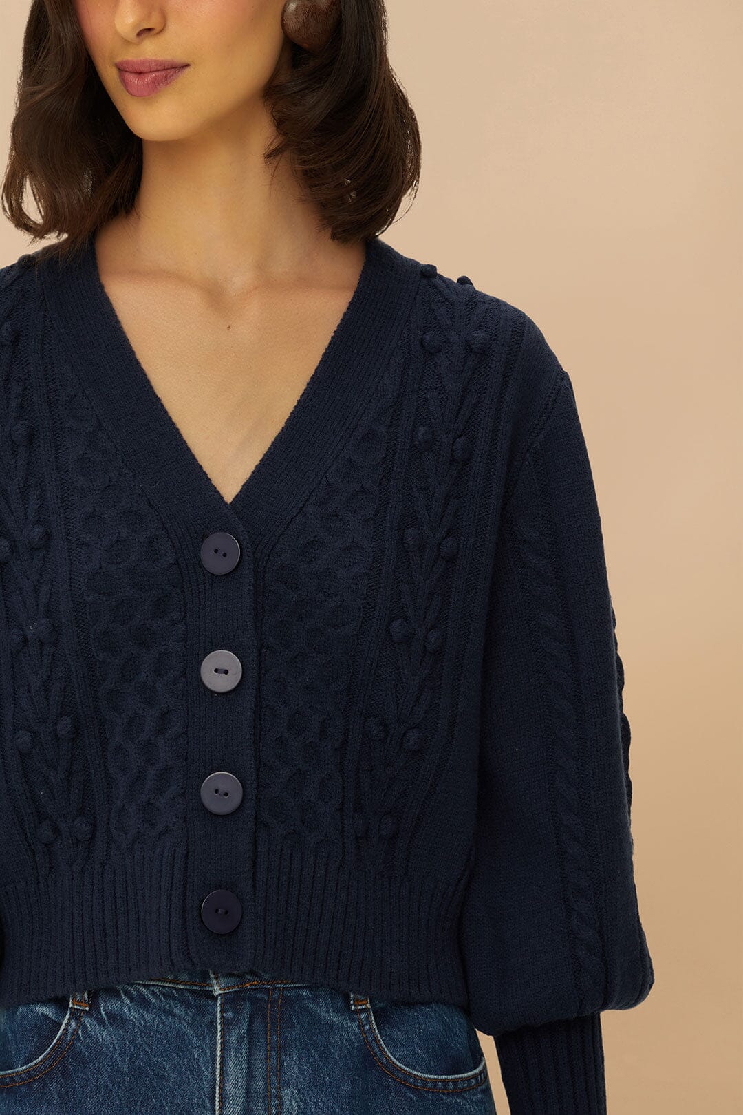 Cardigan Stitch en maille - Bleu