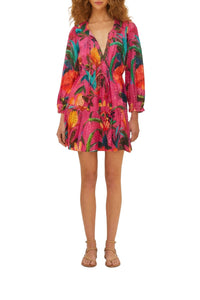 Robe courte Leopard Flowers en coton - Rose
