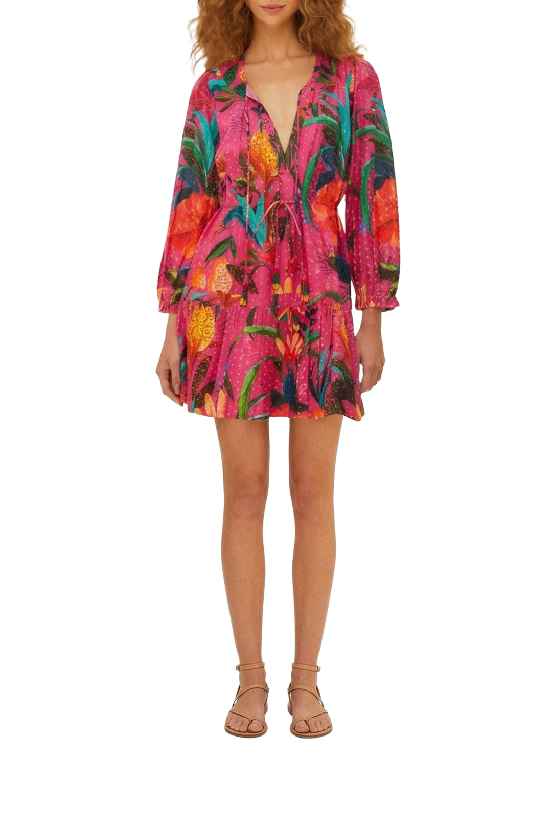 Robe courte Leopard Flowers en coton - Rose