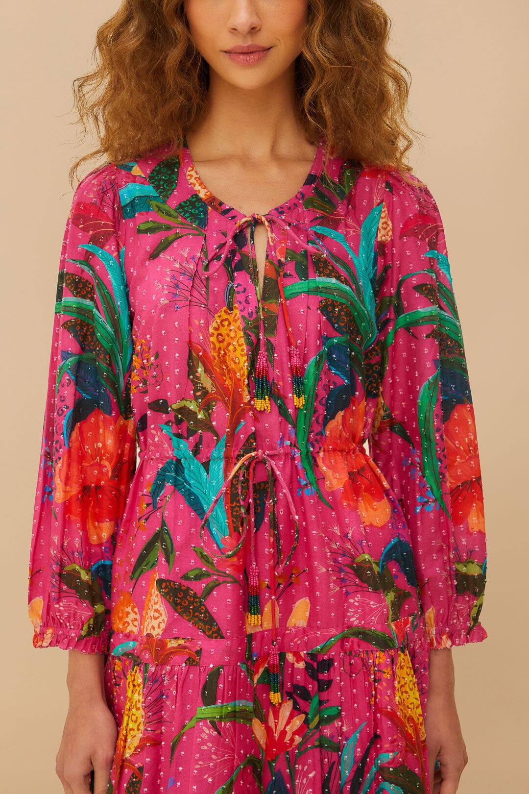 Robe courte Leopard Flowers en coton - Rose