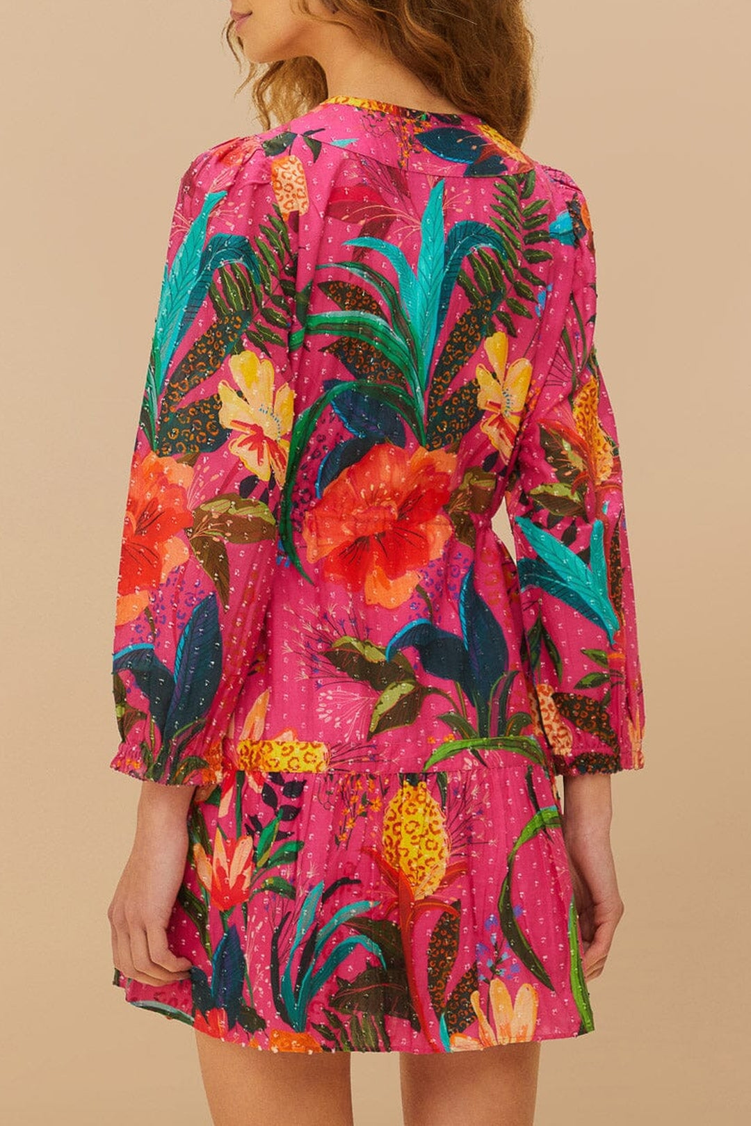 Robe courte Leopard Flowers en coton - Rose