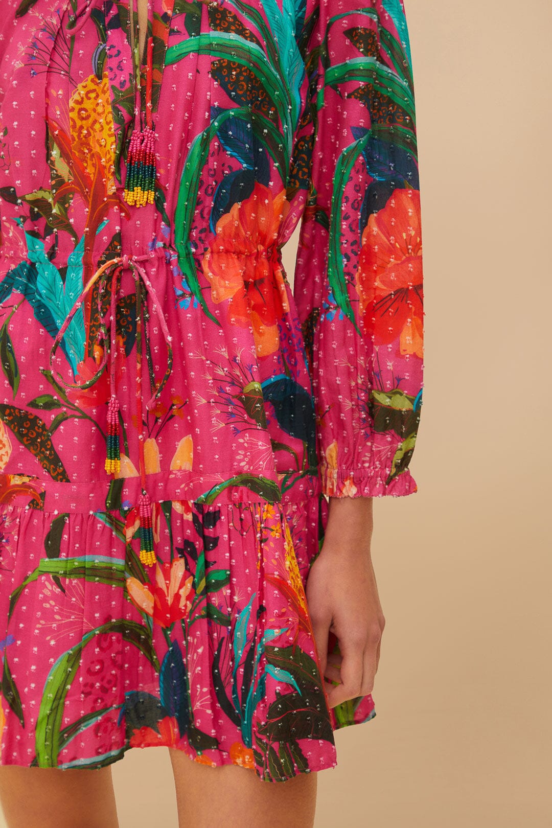 Robe courte Leopard Flowers en coton - Rose