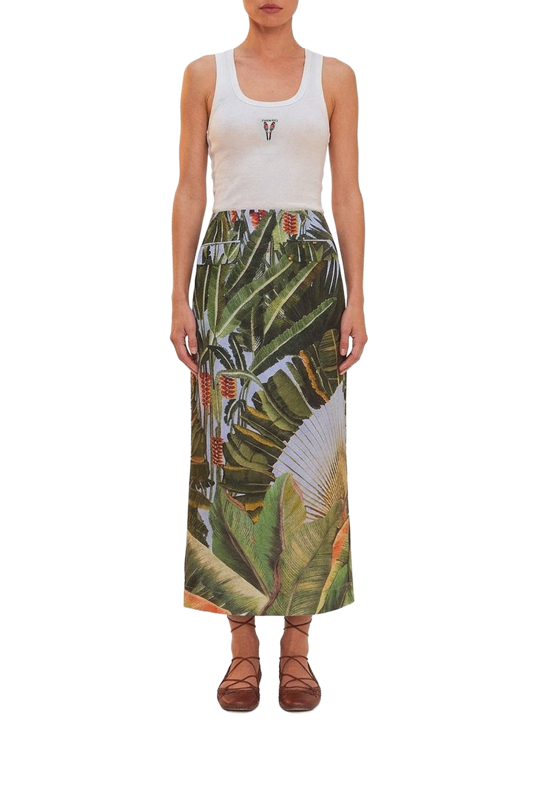 Amazonia Forest long skirt in linen - Green