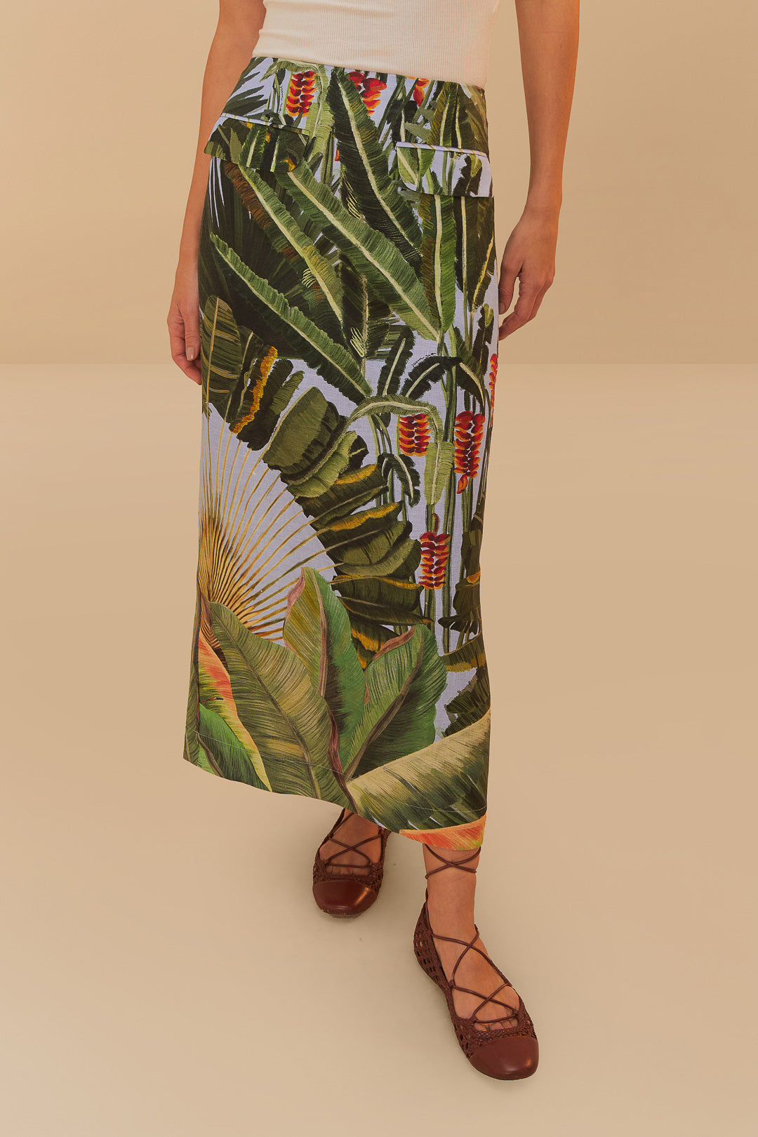 Amazonia Forest long skirt in linen - Green