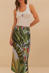 Amazonia Forest long skirt in linen - Green
