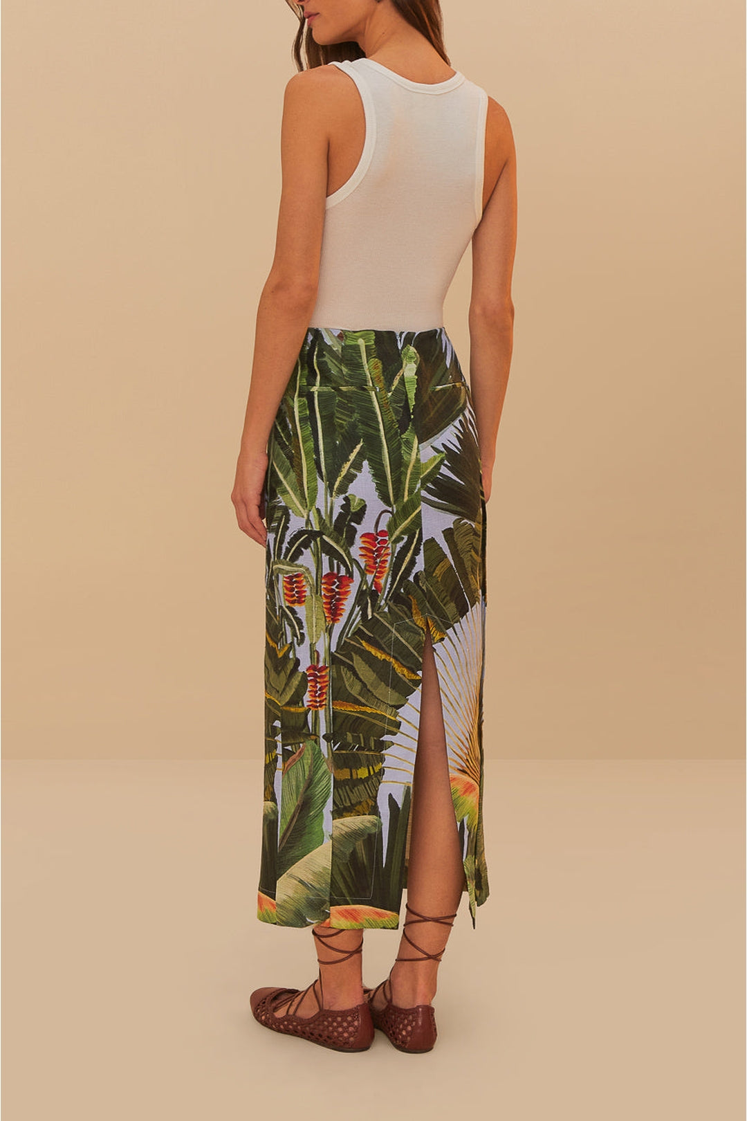 Amazonia Forest long skirt in linen - Green