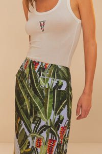 Amazonia Forest long skirt in linen - Green