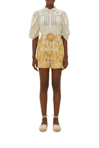 Short en dentelle et lin - Jaune