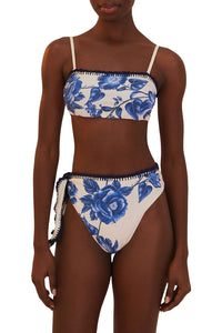 Bas de bikini taille haute Floral Cascade - Bleu
