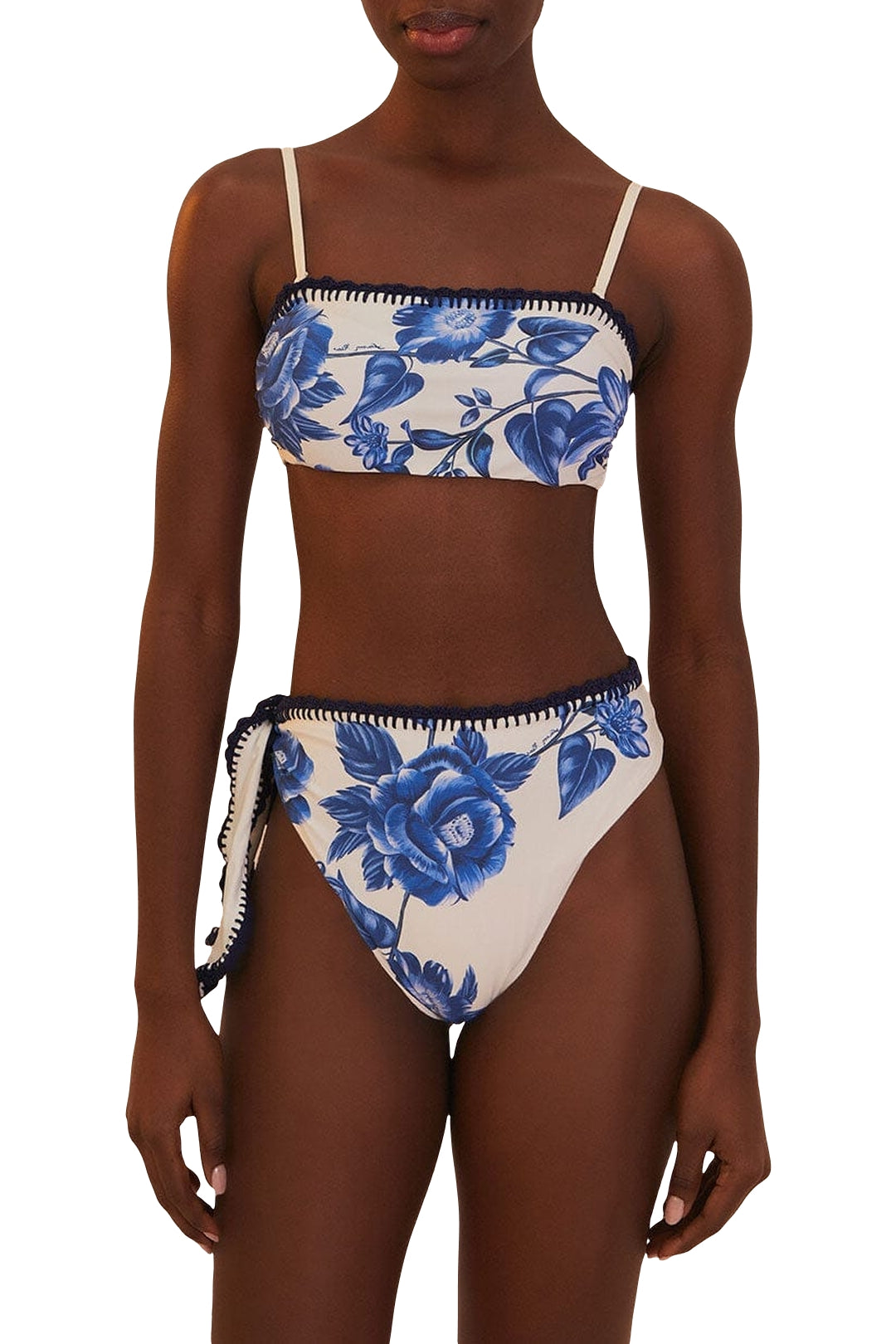 Bas de bikini taille haute Floral Cascade - Bleu