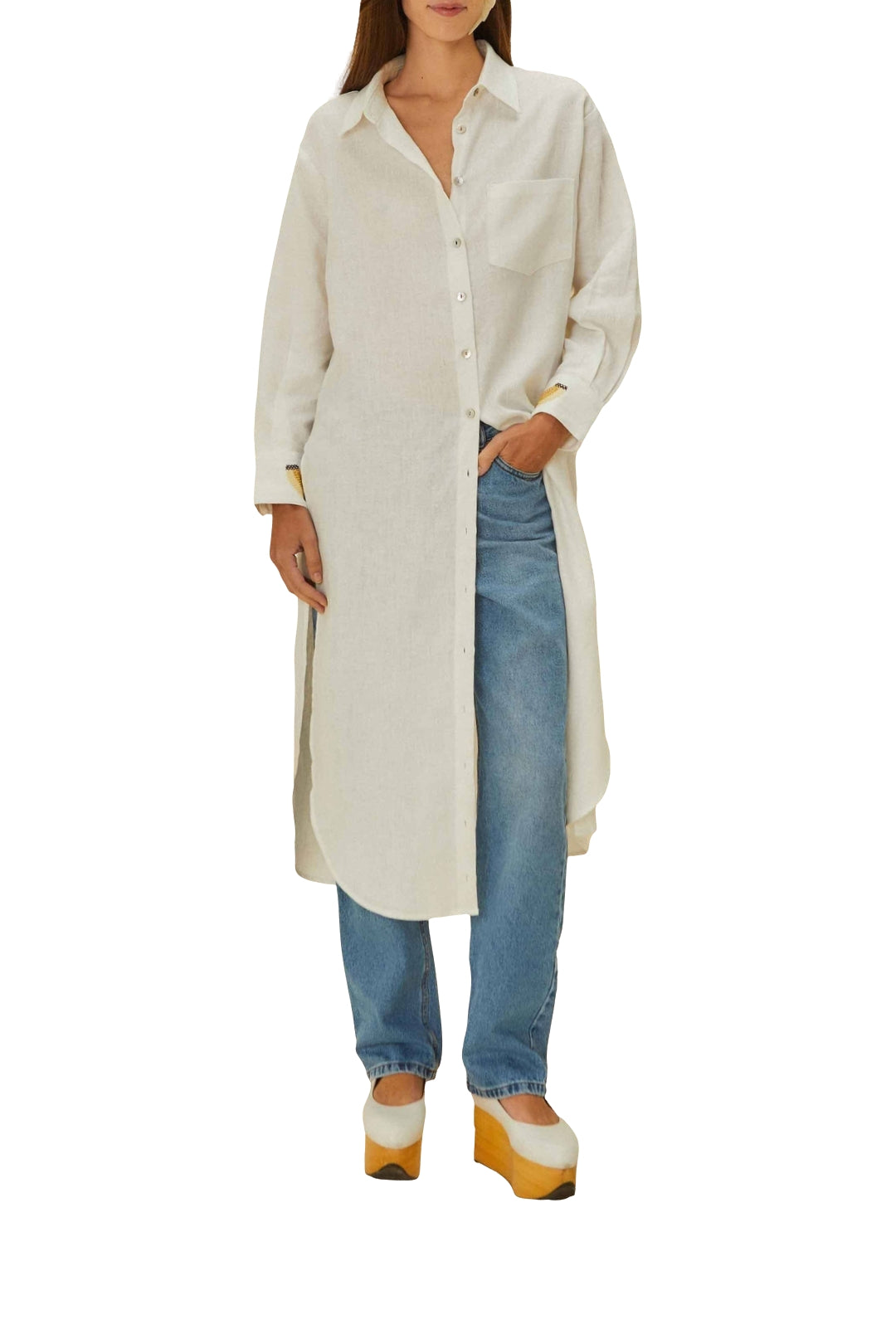 Embroidered linen blouse - White