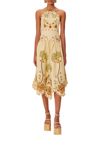 Robe midi Delicate forest richelieu brodée en lin - Beige