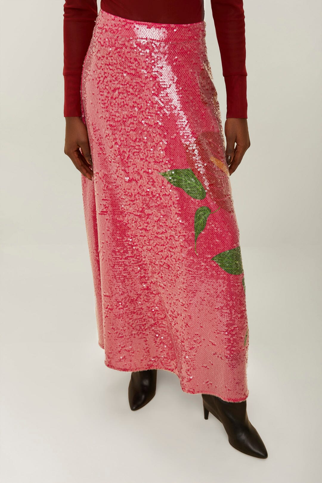 Jupe midi à sequins - Rose