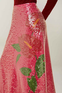 Jupe midi à sequins - Rose