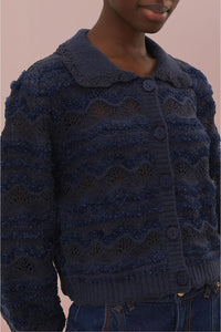 Cardigan tressé en maille - Bleu