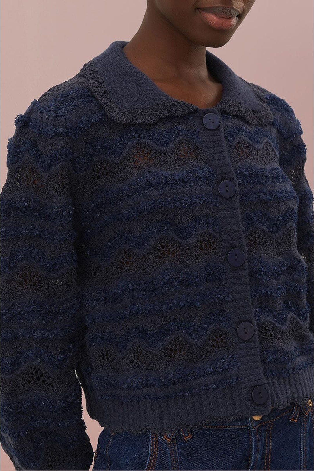 Cardigan tressé en maille - Bleu