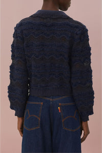 Cardigan tressé en maille - Bleu