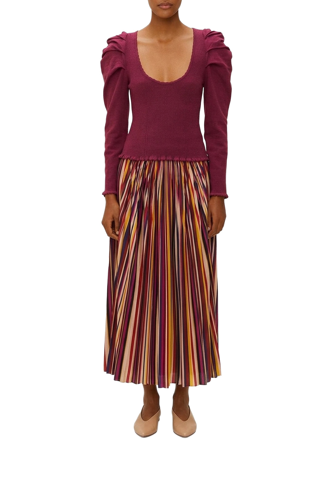 Knitted ruffled shoulder jumper - Purple