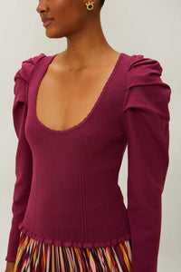 Knitted ruffled shoulder jumper - Purple