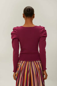 Knitted ruffled shoulder jumper - Purple