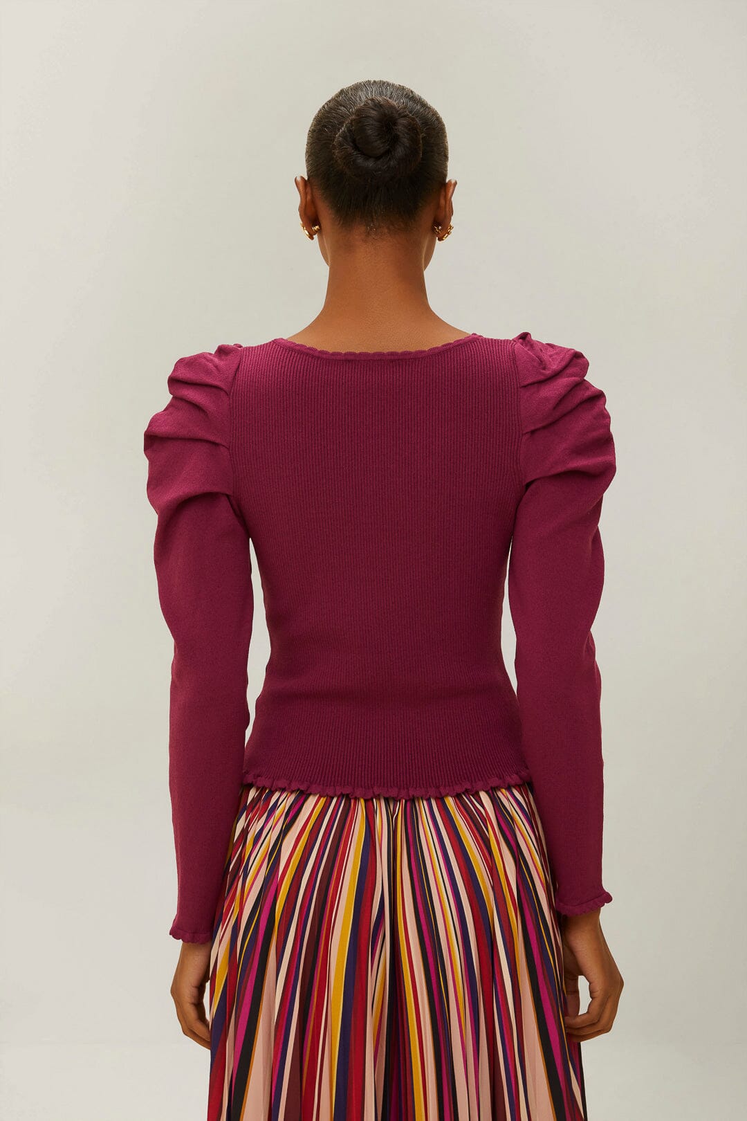 Knitted ruffled shoulder jumper - Purple